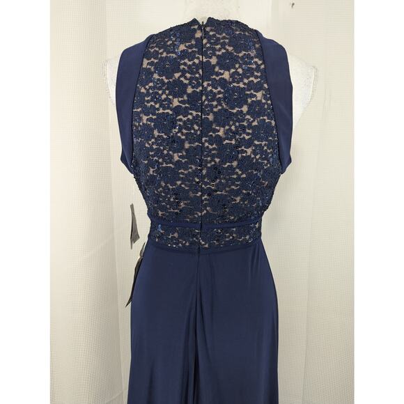 NWT@$109! NIGHTWAY! FULL LENGTH NAVY BLUE LACE, CHIFFON & NUDE MAXI DRESS! SZ 10 - Picture 12 of 14